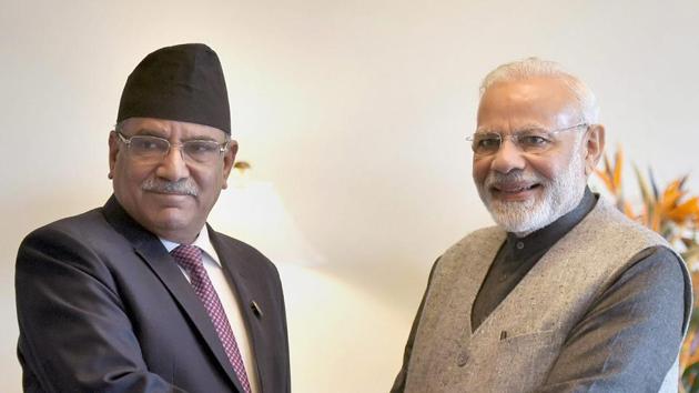 Prime Minister Narendra Modi shakes hands with former Nepali Prime Minister Pushpa Kamal Dahal ‘Prachanda’ in Kathmandu. (PTI File Photo) Prime Minister Narendra Modi shakes hands with former Nepali Prime Minister Pushpa Kamal Dahal ‘Prachanda’ in Kathmandu. (PTI File Photo)