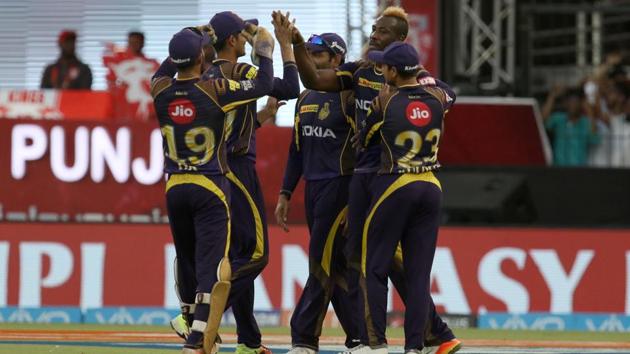 Andre Russell took three wickets to break KXIP’s back as they romped to a 31-run win. (BCCI) 