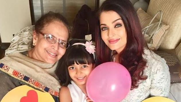 Aishwarya rai Bachchan, daughter Aaradhya and mother Brinda are celebrating Mother’s day with balloons.