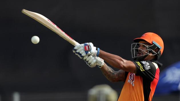 Shikhar Dhawan scored 79 of f 49 balls for Sunrisers Hyderabad against Chennai Super Kings in their IPL match.(BCCI) Shikhar Dhawan scored 79 of f 49 balls for Sunrisers Hyderabad against Chennai Super Kings in their IPL match.(BCCI)
