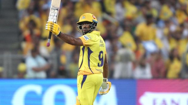 Ambati Rayudu of the Chennai Super Kings celebrates his 50 during match forty six of the Indian Premier League 2018 (IPL 2018) against Sunrisers Hyderabad in Pune.(BCCI)