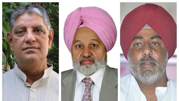 Punjab Congress MLAs Rakesh Pandey (left), Amrik Singh Dhillon (centre) and Randeep Singh Nabha(HT Photos)