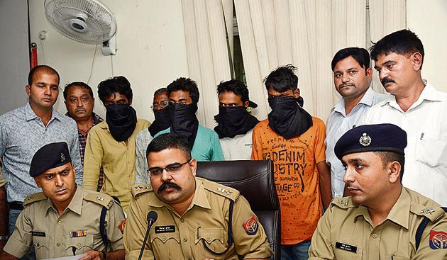 The crime branch of Ghaziabad police arrested five people for abduction, rape and murder of a 15-year-old girl whose body was recovered from Meerut in January, in Ghaziabad. (Sakib Ali/HT Photo) The crime branch of Ghaziabad police arrested five people for abduction, rape and murder of a 15-year-old girl whose body was recovered from Meerut in January, in Ghaziabad. (Sakib Ali/HT Photo)