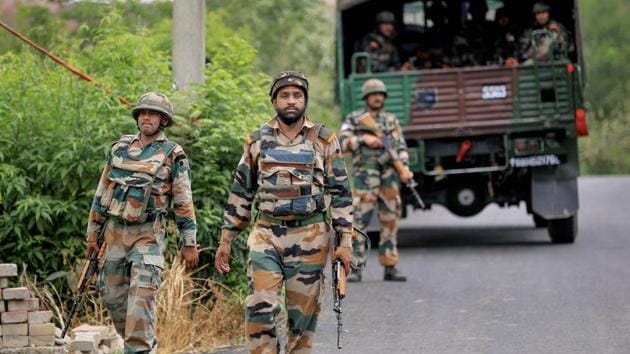 Army personnel during a search operation in Kathua district of Jammu on Monday. A high alert was sounded in the region after movement of suspected militants was detected along the International Border in Jammu and Kashmir’s Kathua district, a senior police officer said on Monday. The development comes ahead of Prime Minister Narendra Modi’s visit to the state on May 19. (PTI) Army personnel during a search operation in Kathua district of Jammu on Monday. A high alert was sounded in the region after movement of suspected militants was detected along the International Border in Jammu and Kashmir’s Kathua district, a senior police officer said on Monday. The development comes ahead of Prime Minister Narendra Modi’s visit to the state on May 19. (PTI)