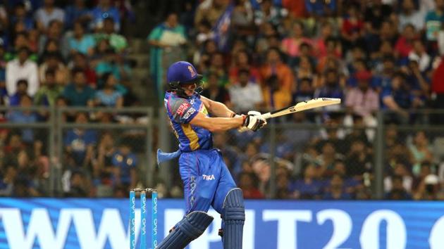 Jos Buttler’s unbeaten 94 off 53 balls included nine fours and five sixes and his knock helped Rajasthan Royals beat Mumbai Indians by seven wickets. (BCCI) Jos Buttler’s unbeaten 94 off 53 balls included nine fours and five sixes and his knock helped Rajasthan Royals beat Mumbai Indians by seven wickets. (BCCI)