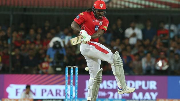 Chris Gayle hit four boundaries in his knock of 18 runs which turned out to be one of the three double digit scores of Kings XI Punjab. (BCCI) 