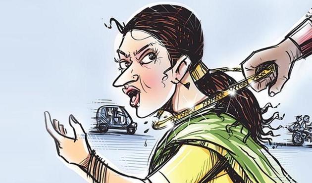 The man who was riding pillion snatched the gold chain around her neck, and the duo sped away.