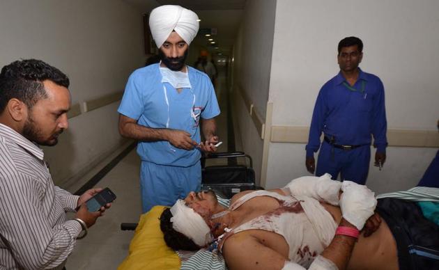 An injured at the hospital in Jalandhar on Tuesday.(Pardeep Pandit/HT) An injured at the hospital in Jalandhar on Tuesday.(Pardeep Pandit/HT)