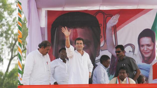 Congress president Rahul Gandhi will launch his election campaign for Chhattisgarh with public meetings at Sitapur and Gaurella-Pendra on May 17, two days after the Karnataka results and nearly six months ahead of the assembly elections in the tribal-dominated state. Chhattisgarh, along with Madhya Pradesh and Rajasthan, will go to polls in November-December. (Vijayanand Gupta / HT File) Congress president Rahul Gandhi will launch his election campaign for Chhattisgarh with public meetings at Sitapur and Gaurella-Pendra on May 17, two days after the Karnataka results and nearly six months ahead of the assembly elections in the tribal-dominated state. Chhattisgarh, along with Madhya Pradesh and Rajasthan, will go to polls in November-December. (Vijayanand Gupta / HT File)