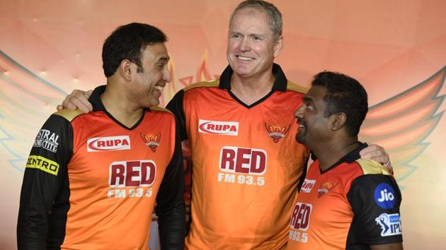 Tom Moody’s (centre) Sunrisers Hyderabad are assured of a top two spot in IPL 2018.(AFP)