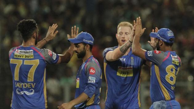 Stokes picked up Lynn (45) and Nitish Rana (4) to end with magnificent figures of 4-1-15-3. (AP) Stokes picked up Lynn (45) and Nitish Rana (4) to end with magnificent figures of 4-1-15-3. (AP)