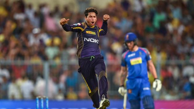 Kuldeep Yadav’s 4/20 helped Kolkata Knight Riders to a six-wicket win over Rajasthan Royals and boosted their chances of entering the play-offs. (PTI)