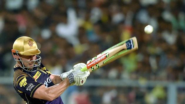 Chris Lynn held firm with a magnificent 45 to keep Kolkata Knight Riders on course. (PTI) Chris Lynn held firm with a magnificent 45 to keep Kolkata Knight Riders on course. (PTI)