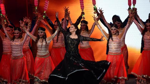 Madhuri Dixit performs during T20 Mumbai Cricket League Opening Ceremony on March 10, 2018. (IANS)