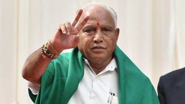 Bharatiya Janata Party leader BS Yeddyurappa flashes victory sign after being sworn in as Chief Minister of Karnataka . (Arijit Sen / HT Photo) Bharatiya Janata Party leader BS Yeddyurappa flashes victory sign after being sworn in as Chief Minister of Karnataka . (Arijit Sen / HT Photo)