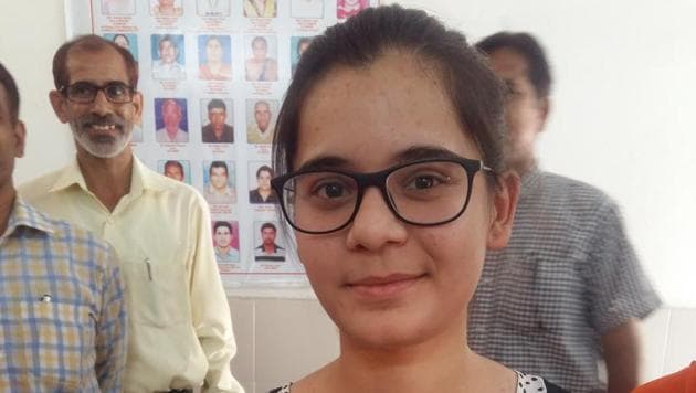 Haryana board HBSE 12th result 2018: Heena, who uses only one name, got first position in the Haryana board Class 12 result with 98.2% marks.(Handout image)