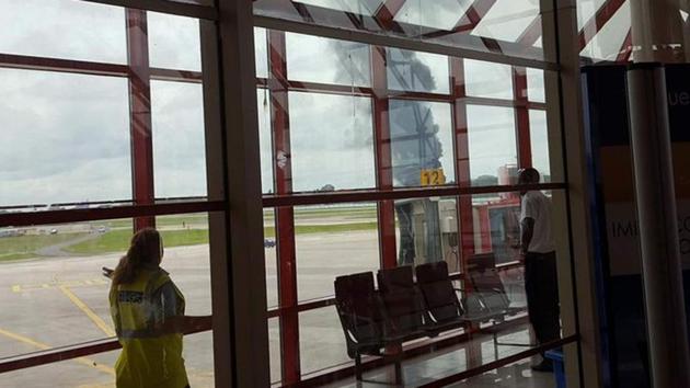 Images on social media showed a large plume of black smoke above the airport. (Photo: Twitter) Images on social media showed a large plume of black smoke above the airport. (Photo: Twitter)