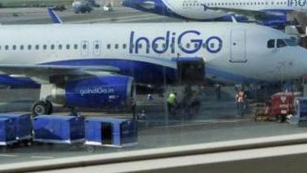 IndiGo Passenger Planes at T-1 Terminal was seen from the Departure Lounge, in New Delhi, India.(HT File Photo)