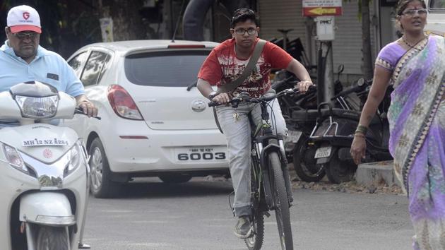 The cyclists are vulnerable and so making roads safer for them is a must.(Ravindra Joshi/HT)