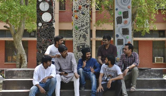Members of Bahujan Azad Party at IIT Delhi campus.(Sanchit Khanna/HT PHOTO)