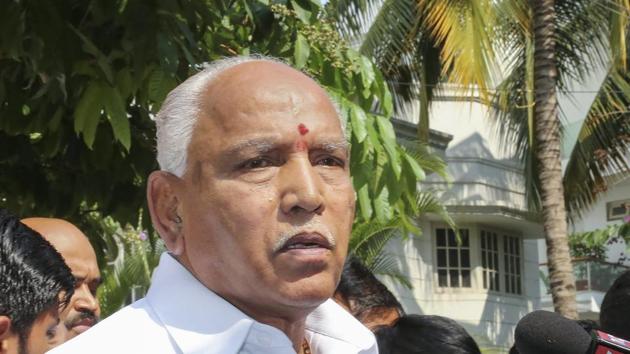 Karnataka chief minister BS Yeddyurappa talks to the media on Karnataka assembly election results in Bengaluru.(PTI File Photo)