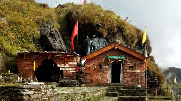 Rudranath is the fourth Kedar in the pecking order of the Panch (five) Kedars in Uttarakhand and the face of Lord Shiva is worshipped at the temple.(HT PHOTO)
