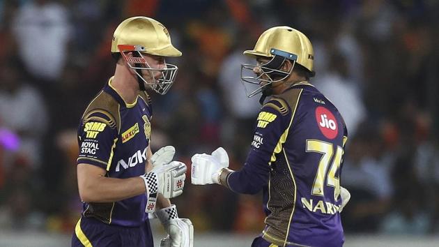 Chris Lynn’s aggressive fifty helped Kolkata Knight Riders chase down 173 and win the game by five wickets against Sunrisers Hyderabad to seal a spot in the play-offs.(AP)