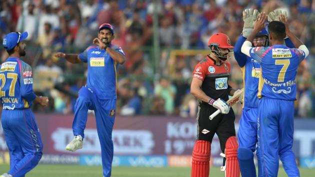 Rajasthan Royals beat Royal Challengers Bangalore by 30 runs to eliminate the Virat Kohli-led side.Get full cricket score of Rajasthan Royals vs Royal Challengers Bangalore, IPL 2018 match, here.(PTI)