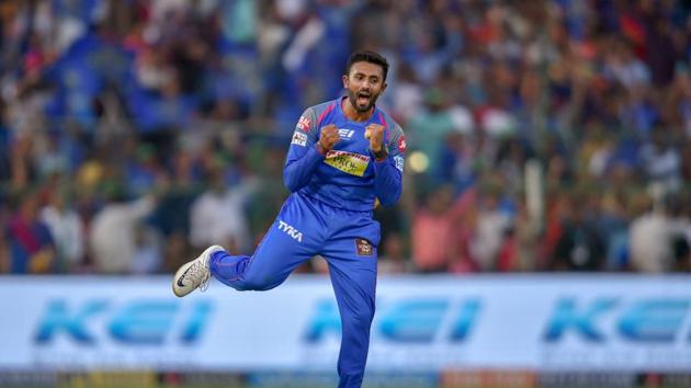 Shreyas Gopal picked up 4/16 as Rajasthan Royals won by 30 runs to knock Virat Kohli’s Royal Challengers Bangalore out of the tournament.(PTI)