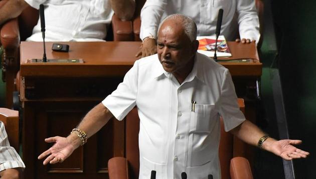 BS Yeddyurappa addressing the House before resigning as the Karnataka chief minister at Vidhan Soudha in Bengaluru.(Arijit Sen/HT Photo) BS Yeddyurappa addressing the House before resigning as the Karnataka chief minister at Vidhan Soudha in Bengaluru.(Arijit Sen/HT Photo)