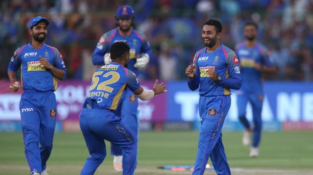 Shreyas Gopal picked up 4/16 as Royal Challengers Bangalore lost by 30 runs against Rajasthan Royals to be eliminated from the play-off race. Get full cricket score of Rajasthan Royals vs Royal Challengers Bangalore, IPL 2018 match, here(BCCI)