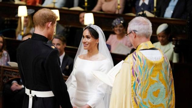 Prince Harry and Meghan Markle in St. George's Chapel at Windsor Castle during their wedding service.(Reuters)