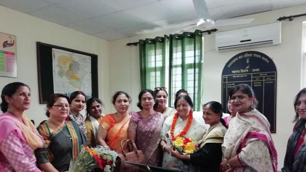 USCPCR chairperson Usha Negi after joining office on Monday.(HT Photo)