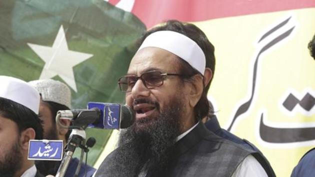 Hafiz Saeed, head of the Pakistani religious party, Jamaat-ud-Dawa addresses a rally in Lahore on April 13.(AP File Photo)
