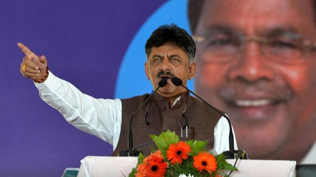 Karnataka Congress leader DK Shivakumar gestures while addressing a gathering in Pavagada Taluk, about 150 km from Bengaluru.(AFP File Photo) Karnataka Congress leader DK Shivakumar gestures while addressing a gathering in Pavagada Taluk, about 150 km from Bengaluru.(AFP File Photo)