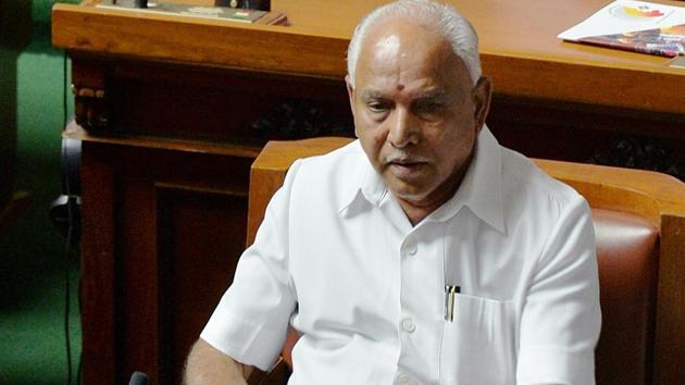 BS Yediyurappa sits in his chair before addressing the Karnataka State Legislative Assembly and resigning from chief ministerial post at Vidhana Soudha in Bangalore on May 19, 2018. (AFP) BS Yediyurappa sits in his chair before addressing the Karnataka State Legislative Assembly and resigning from chief ministerial post at Vidhana Soudha in Bangalore on May 19, 2018. (AFP)