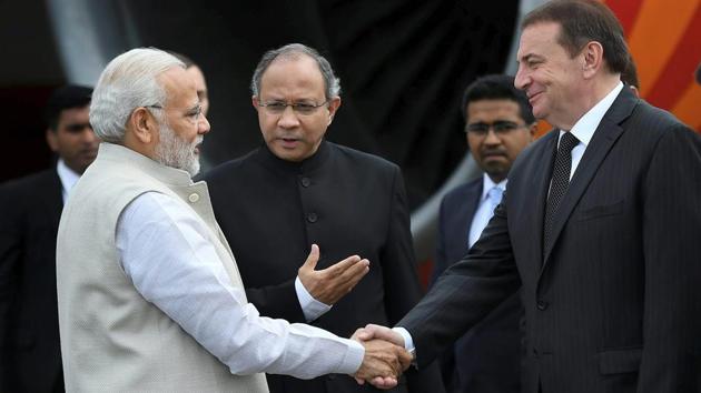 Prime Minister Narendra Modi arrived in Russia’s Black Sea coastal city Sochi for an informal summit with President Vladimir Putin which will focus on pressing global and regional issues, including impact of the US withdrawal from the Iran nuclear deal. The two leaders will meet for around four to six hours for the ‘agendaless’ talks where deliberations on bilateral issues are likely to be very limited. (PTI / PIB) Prime Minister Narendra Modi arrived in Russia’s Black Sea coastal city Sochi for an informal summit with President Vladimir Putin which will focus on pressing global and regional issues, including impact of the US withdrawal from the Iran nuclear deal. The two leaders will meet for around four to six hours for the ‘agendaless’ talks where deliberations on bilateral issues are likely to be very limited. (PTI / PIB)