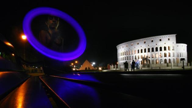 Rome’s Colosseum has been standing in Italy for almost 2,000 years. The one lit up here at the Seven Wonders Park dates to the more recent 2013. (Raj K Raj / HT Photo) Rome’s Colosseum has been standing in Italy for almost 2,000 years. The one lit up here at the Seven Wonders Park dates to the more recent 2013. (Raj K Raj / HT Photo)