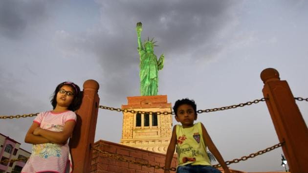 No need going through the hassle of an H1B visa for this one. Walk right up to this replica of New York’s Statue of Liberty –the spirit of America personified, at least according to the French. (Raj K Raj / HT Photo) No need going through the hassle of an H1B visa for this one. Walk right up to this replica of New York’s Statue of Liberty –the spirit of America personified, at least according to the French. (Raj K Raj / HT Photo)