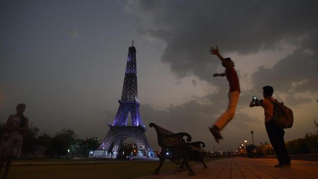 A trip to the Eiffel Tower in Paris, France might still take some saving up, but the Rs 10 and Rs 5 entry fee for adults and children respectively is all it takes here in Kota. (Raj K Raj / HT Photo) A trip to the Eiffel Tower in Paris, France might still take some saving up, but the Rs 10 and Rs 5 entry fee for adults and children respectively is all it takes here in Kota. (Raj K Raj / HT Photo)