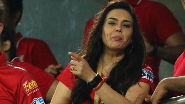 Kings XI Punjab co-owner Preity Zinta was caught on video saying that she is “very happy” Mumbai Indians didn’t make the IPL 2018 play-offs.(BCCI)