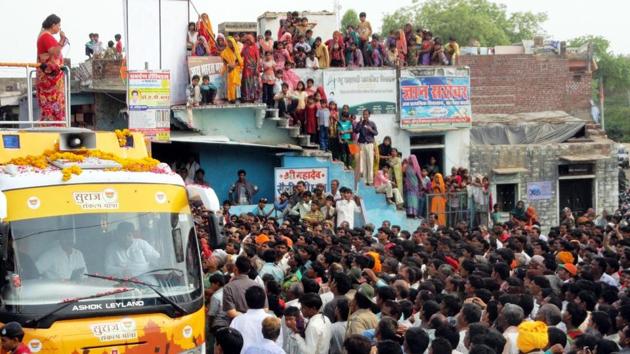 The BJP at a mass outreach initiative in Jhalawar. (HT file photo) The BJP at a mass outreach initiative in Jhalawar. (HT file photo)