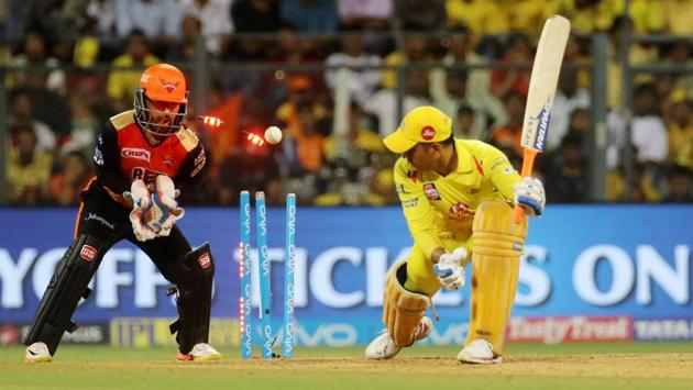 MS Dhoni (9) was bowled by Rashid Khan. (BCCI) MS Dhoni (9) was bowled by Rashid Khan. (BCCI)
