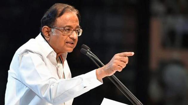 Former Finance Minister P Chidambaram speaks during a plenary session of the Indian National Congress.(PTI Photo)