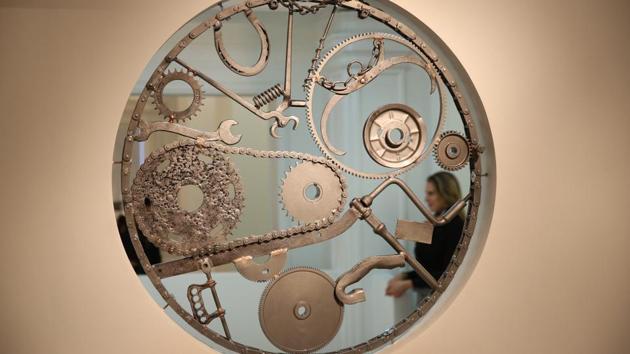 An Ironwork wall hanging created by Bob Dylan is shown at his ‘Mood Swings’ exhibition at Halcyon Gallery in London, England. The notorious recluse, who can’t stay off the stage, maintains his enigma after five decades. Dylan said of the exhibition that ironwork and gates represent an appeal of negative spaces. How they can “shut you out or shut you in. And in some ways there is no difference.” (Peter Macdiarmid / Getty Images for Halcyon Gallery)