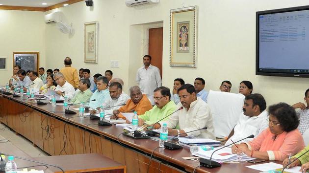 Chairperson , National Commission for Scheduled Castes Ram Shankar Katheria meets officials in Jaipur on Wednesday. (HT PHOTO) Chairperson , National Commission for Scheduled Castes Ram Shankar Katheria meets officials in Jaipur on Wednesday. (HT PHOTO)