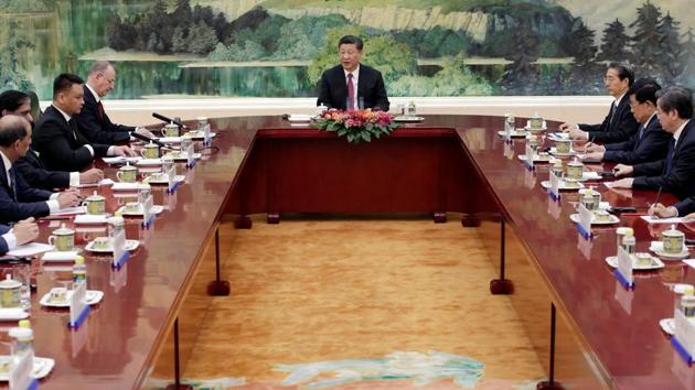 Chinese President Xi Jinping speaks during a meeting with delegates of the Shanghai Cooperation Organisation security secretary summit at the Great Hall of the People in Beijing. (AFP) Chinese President Xi Jinping speaks during a meeting with delegates of the Shanghai Cooperation Organisation security secretary summit at the Great Hall of the People in Beijing. (AFP)