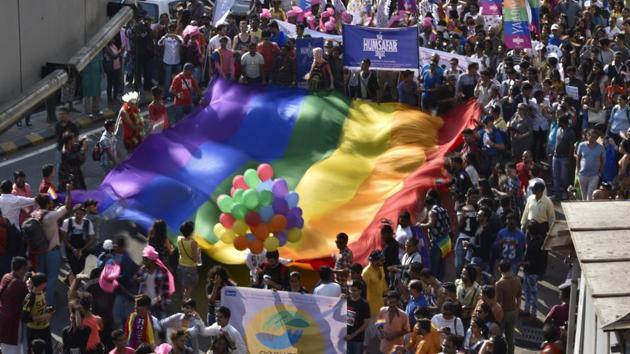 People participates in the pride parade at August Kranti Maidan in Mumbai, on January 28, 2017.(HT Photo)