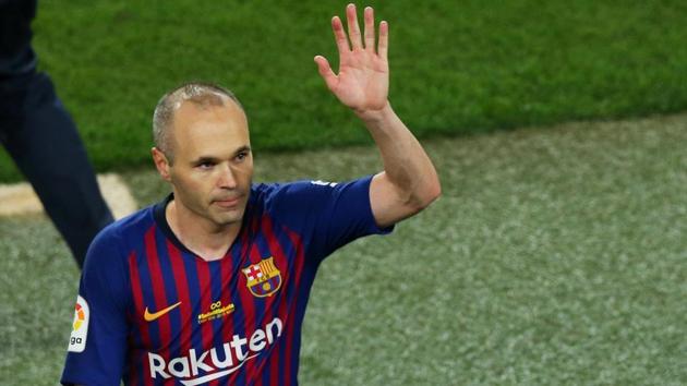 Andres Iniesta announced at a news conference in April that he was calling time on his long career with Barca, where he moved to aged 12 in 1996 to join the club’s academy(REUTERS)