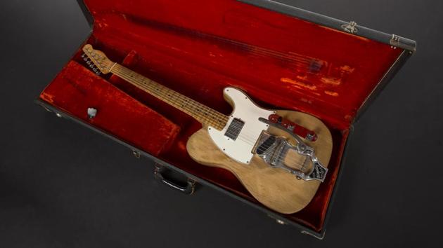 The 1965 Fender Telecaster that Dylan played during his infamous “Going Electric” tour where he played live with a backing band for the first time is emblematic of the body of work created in the mid-1960s. Bringing It All Back Home, Highway 61 Revisited and Blonde on Blonde remain achievements of cultural synthesis drawing on folk, rock and roll, R&B as well as beat and modernist poetry, ad lingo and social commentary. (Julien’s Auctions)